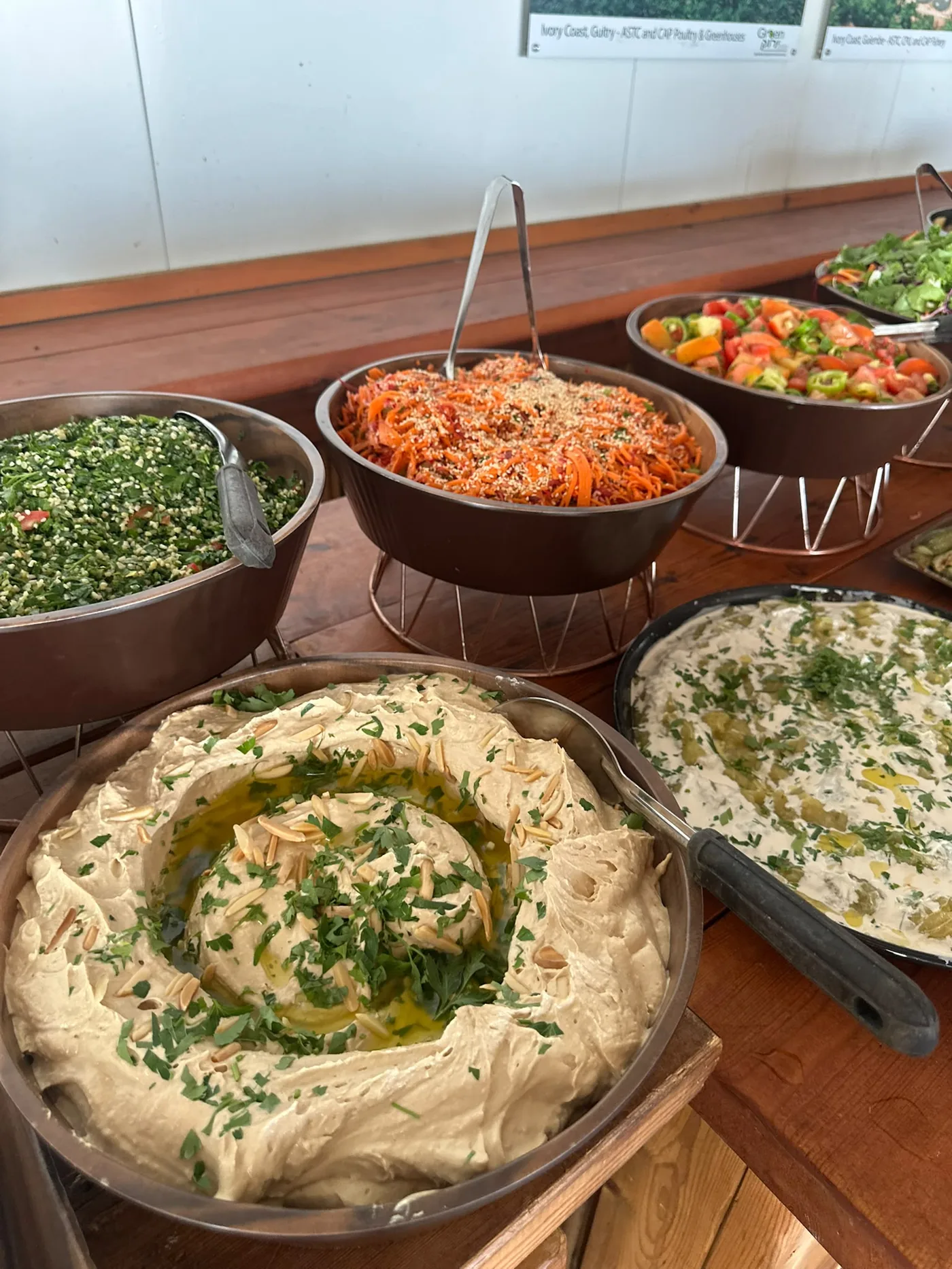 מבחר סלטים וחומוס בבר הקייטרינג